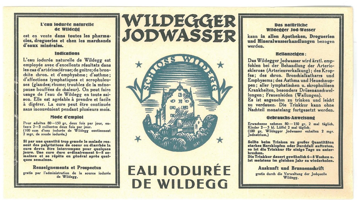 Abbildung des Etiketts des Wildegger Jodwassers