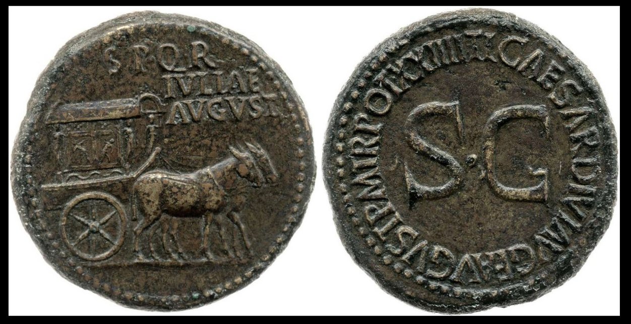 Voder- und Rückseite einer römischen Münze. 