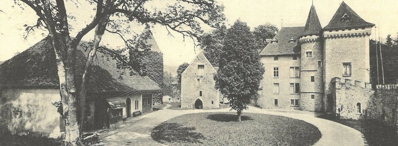 Historische schwarz-weiss-Aufnahme von Hof Schloss Hallwyl